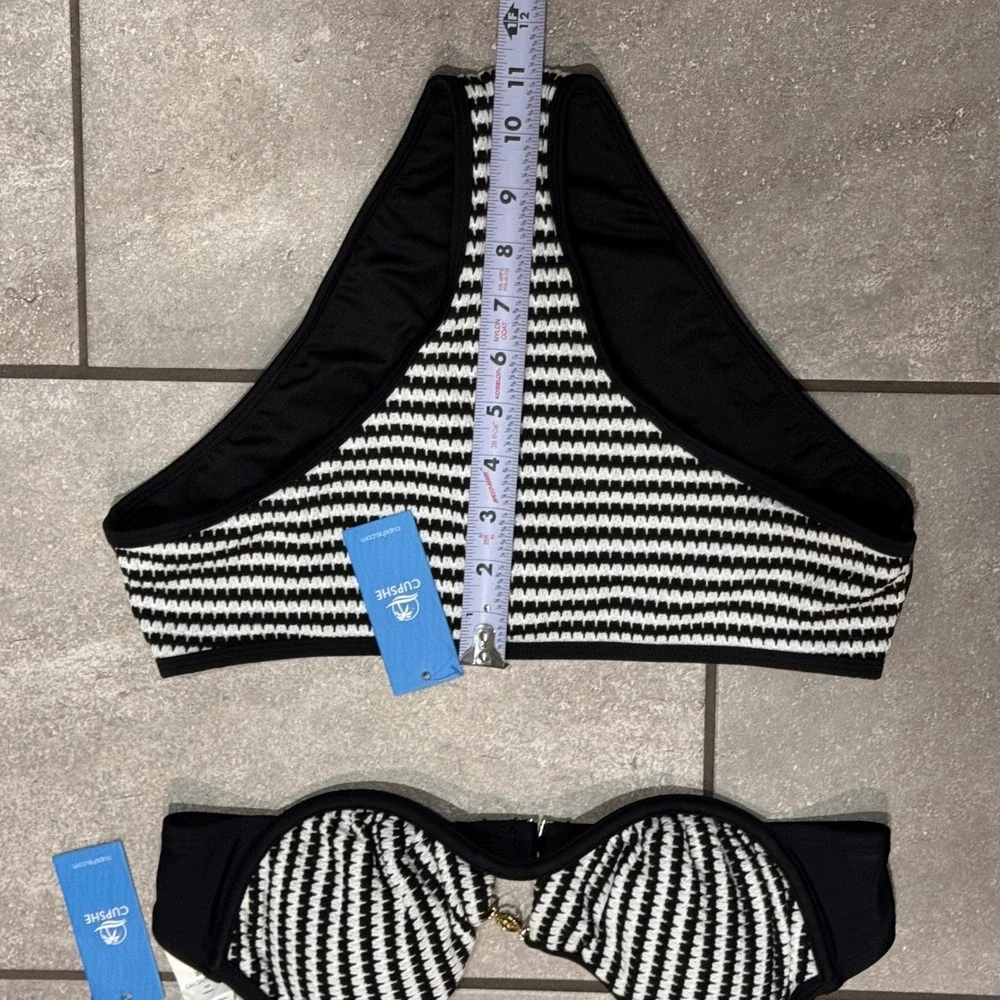 Cupshe Bikini Set Women Medium Black White New Striped High Waisted Underwire